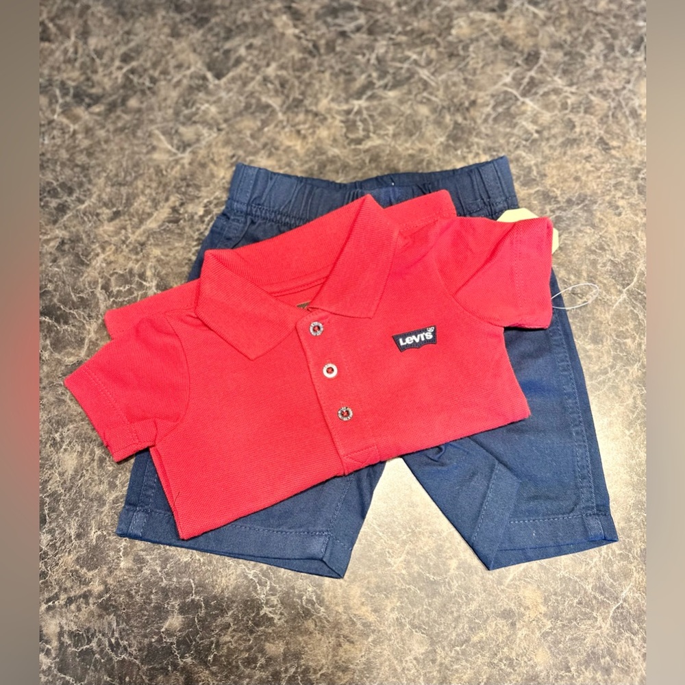 NWT Boys 12M Levi Polo and Short Set